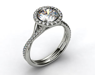 18k White Gold Pave Halo and Twisted Shank Solitaire