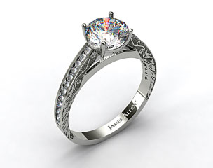 18k White Gold Engraved Channel Set Round Shaped Diamond Engagement Ring
