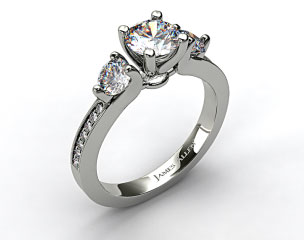 14k White Gold Milgrain Round and Pave Tapered Engagement Ring