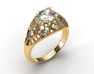18k Yellow Gold Fleur de lis Diamond Engagement Ring