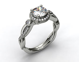 18K White Gold Floral Scallop Twisted Engagement Ring