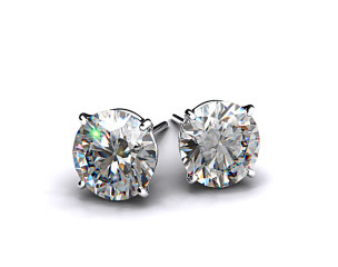 Pair of Classic 1/2ctw Ladies Platinum Four Prong Round Brilliant Diamond Earrings