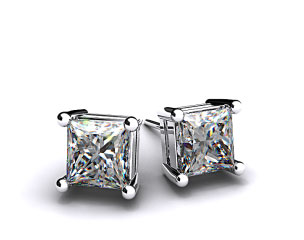 Pair of Ladies 18k White Gold 1/2ctw Classic 4 Prong Asscher Cut Diamond Earrings