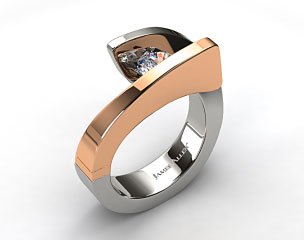 14k White and Yellow Gold Pave Diamond Twist Tension Set Engagement Ring